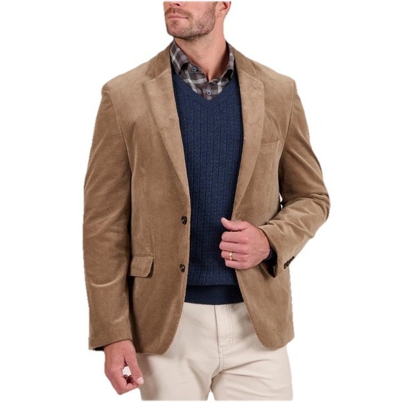 Chaps Tan Courderoy Two Button Elbow Patch Blazer Men's Sz 40R College Professor - Picture 1 of 16
